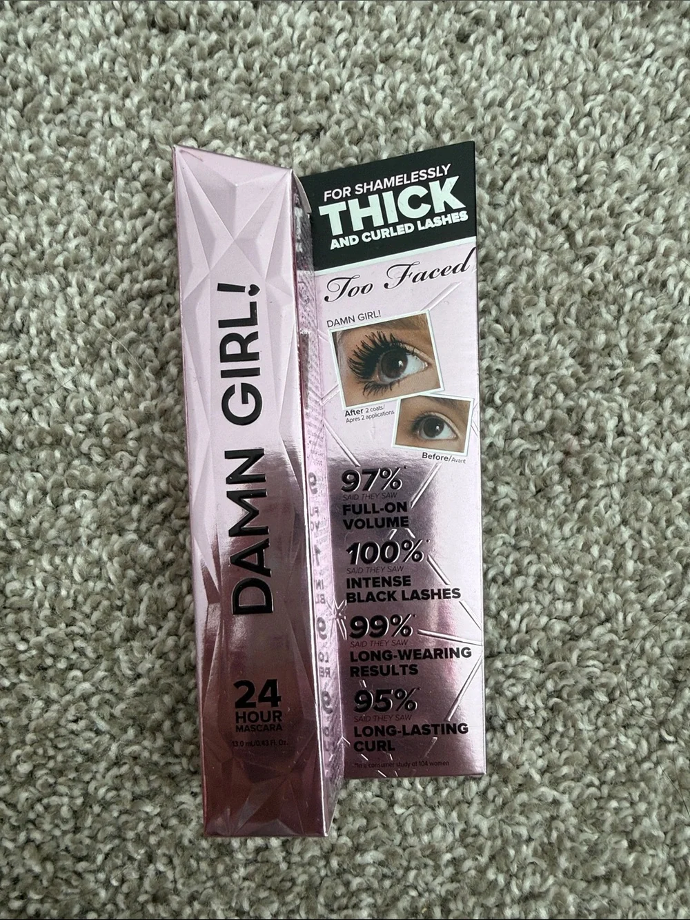 Too Faced Damn Girl! Mascara in Metallic Pink Packaging